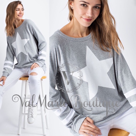 ValMarie Tops - STAR GAZER heather grey and white star top